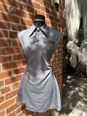 Gray Pinstripe Polo Shirt Dress